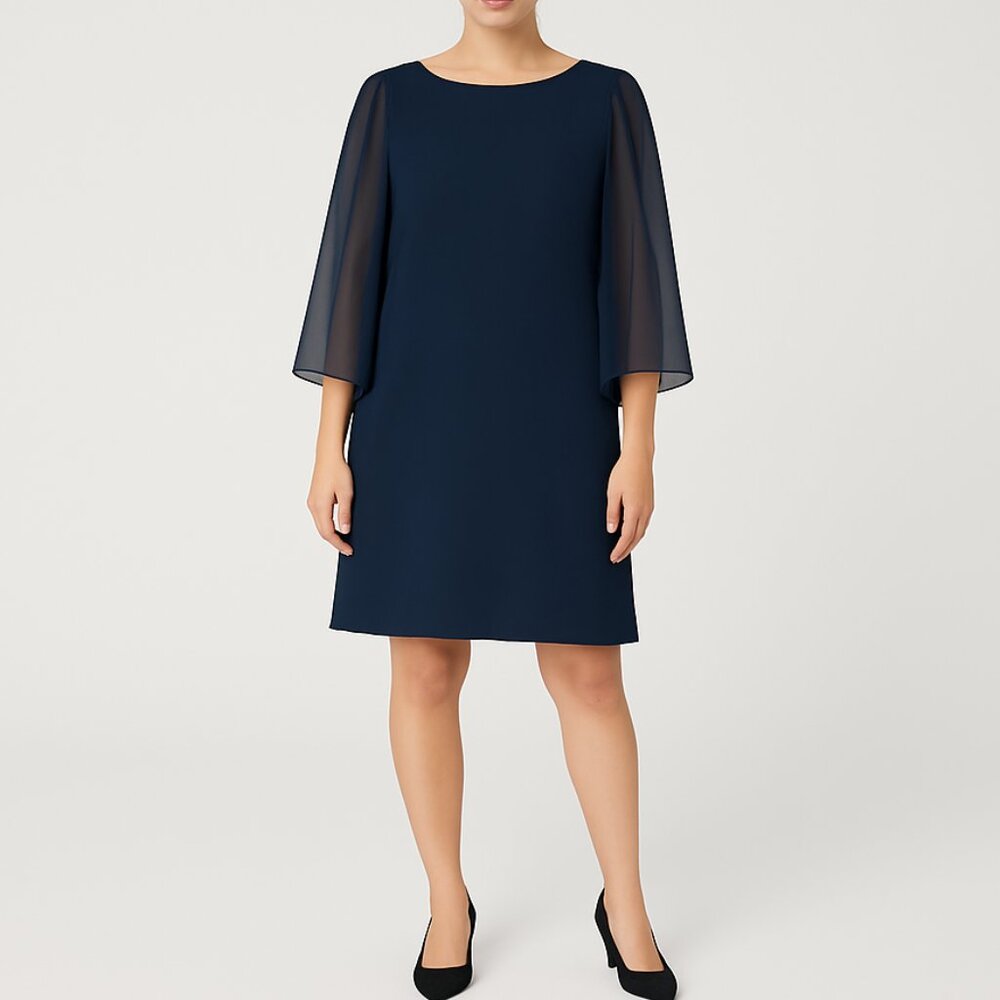 Alice + Olivia Navy Odette Flutter Sleeve Dress